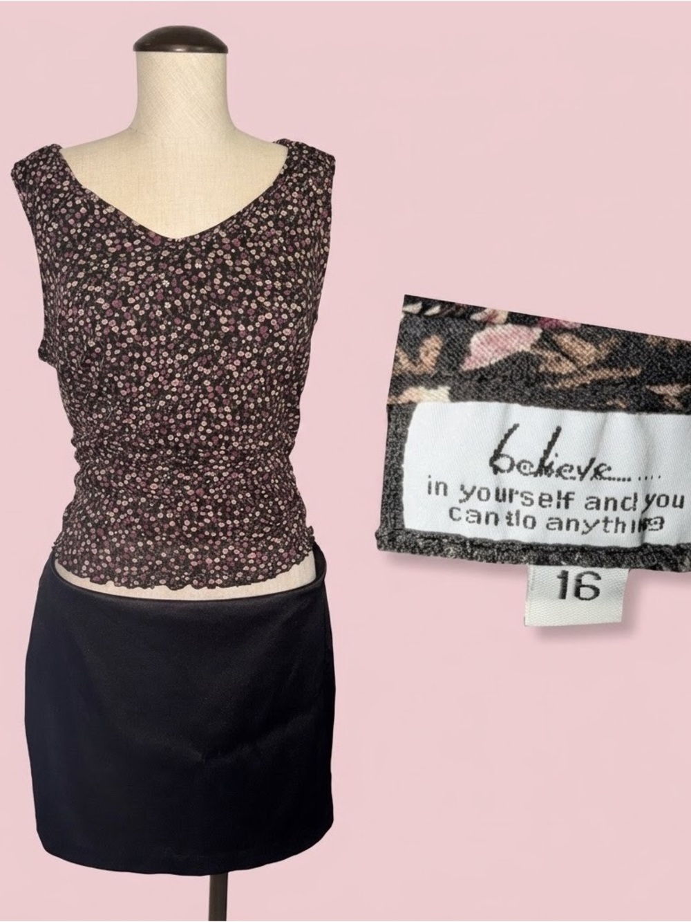 Floral Ruched Sleeveless Top in Black and Pink